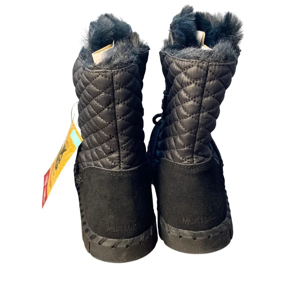 Muk‎ Luks Flexi Bridgehampton Black Quilted Suede Fur Lined Winter Boots Size 7